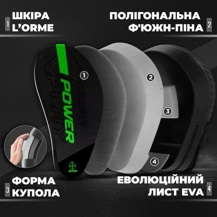 Лапы боксерские PowerPlay 3044 Pro Carbon Ultra Series Чорно-Зелені (PP_3044_Bl/Green) изображение 7