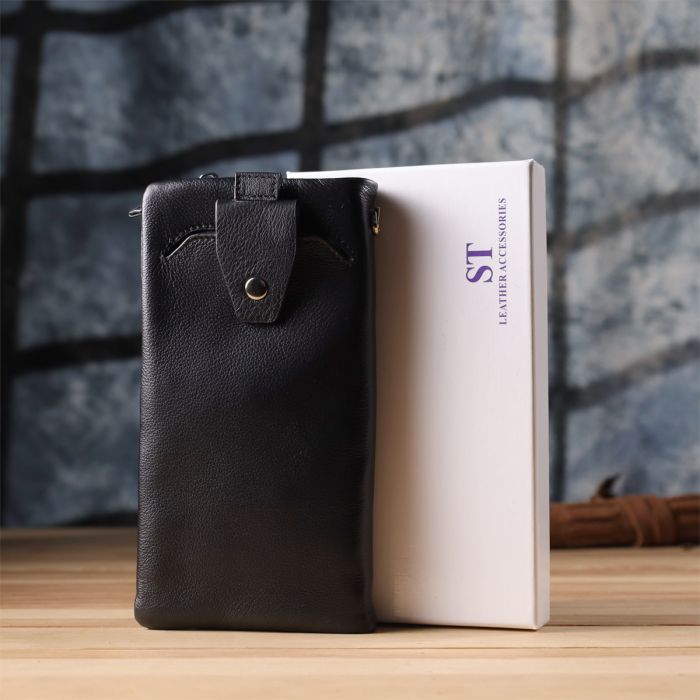 Кошелек ST Leather Кожаный с отделением под телефон Черный (23101) изображение 10