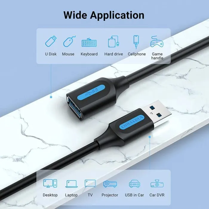 Дата кабель USB 3.0 AM/AF 1.0m black Vention (CBHBF) зображення 2