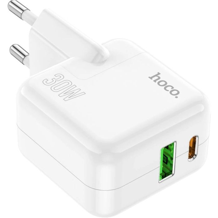 Зарядний пристрій HOCO C111A Lucky 1xUSB-C PD30W + 1xUSB QC3.0 White (6931474790866) зображення 2
