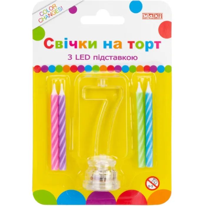 Свеча Maxi 4 шт. на торт з LED підставкою "7", що світиться (MX701007-7)