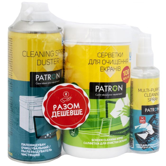 Универсальный чистящий набор Patron Spray f/tech100ml F3-009 +wipesF3-027 +sp.dusterF3-020 (CS-PN-BUNDL-3)