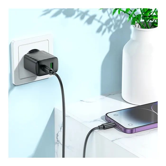 Зарядное устройство HOCO CS23A USB-C PD30W + 1xUSB QC3.0 + cable USB-C to Lightning black (6942007609951) изображение 8