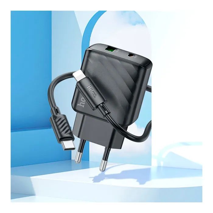 Зарядное устройство HOCO CS23A USB-C PD30W + 1xUSB QC3.0 + cable USB-C to Lightning black (6942007609951) изображение 9