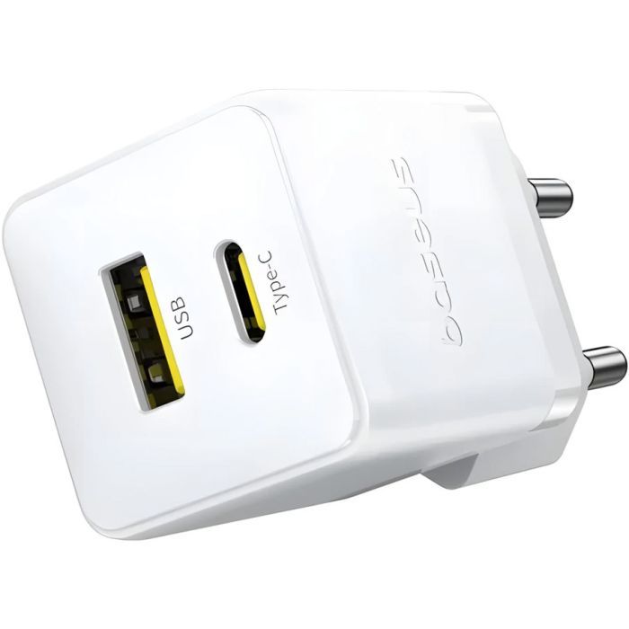 Зарядное устройство Baseus 1xUSB-C 20W + 1xUSB white + cable USB-C to USB-C 60W 1.0m (P10111608213-01) изображение 3