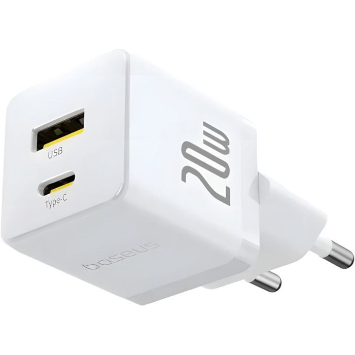 Зарядное устройство Baseus 1xUSB-C 20W + 1xUSB white + cable USB-C to USB-C 60W 1.0m (P10111608213-01) изображение 5