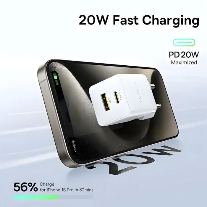 Зарядное устройство Baseus 1xUSB-C 20W + 1xUSB white + cable USB-C to USB-C 60W 1.0m (P10111608213-01) изображение 8