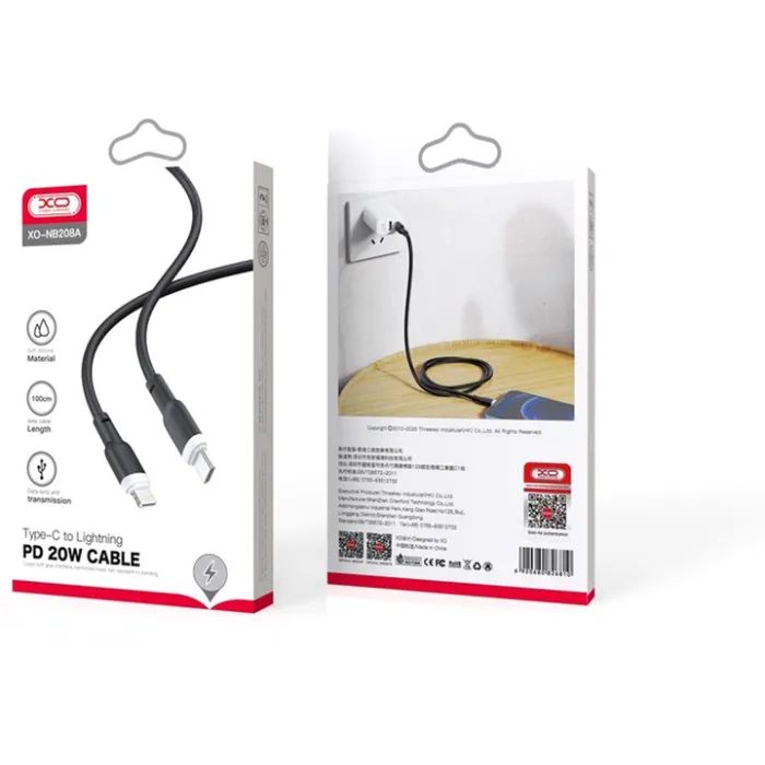 Дата кабель USB-C to Lightning 1.0m 20W liquid silicone NB208A black XO (6920680826810) изображение 2