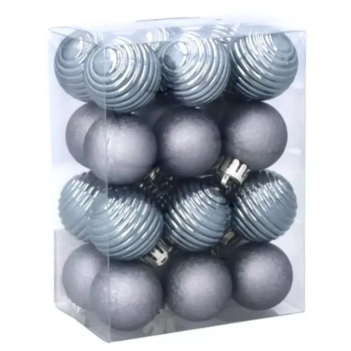 Елочная игрушка Chomik пластикові кульки компл. 24 шт, 3см, сіро-сині (5900779877153_1)