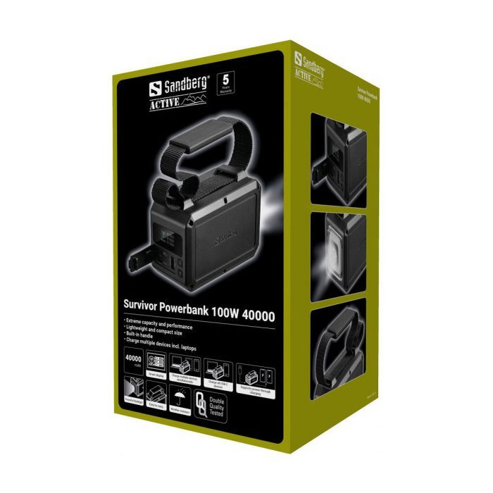 Батарея універсальна Sandberg 40000mAh Survivor 100W, IPX4 Water resist, LED Torch, Pass-Through Charging (421-14) зображення 3