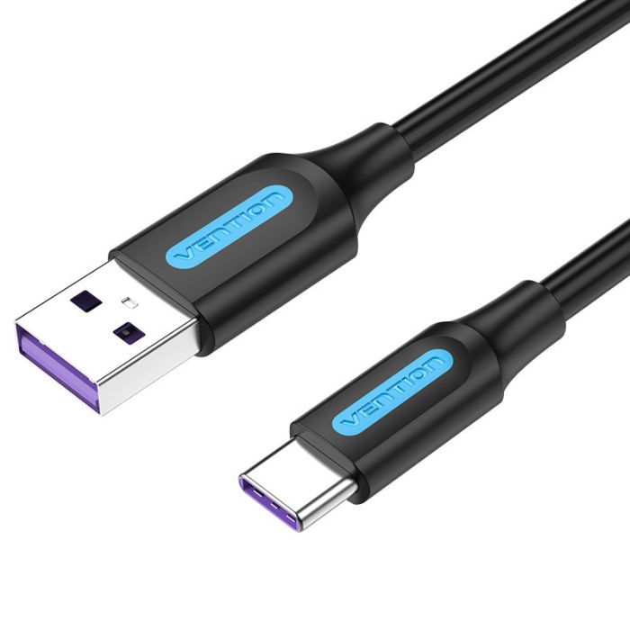 Дата кабель USB 2.0 AM to USB-C 0.5m 5A black Vention (CORBD)