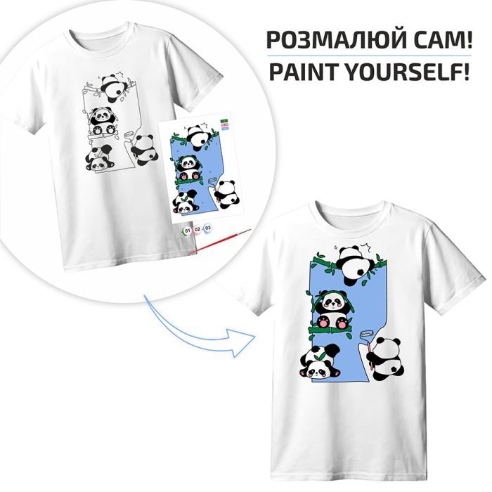 Набір для творчості Rosa футболка-розмальовка, Funny Рandas, бавовна 100, розмір XS (4823098544883) зображення 3