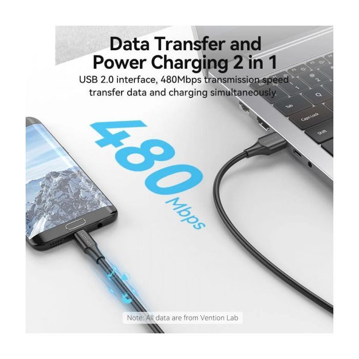 Дата кабель USB 2.0 AM to Micro 5P 1.0m black VENTION (CTIBF) зображення 4