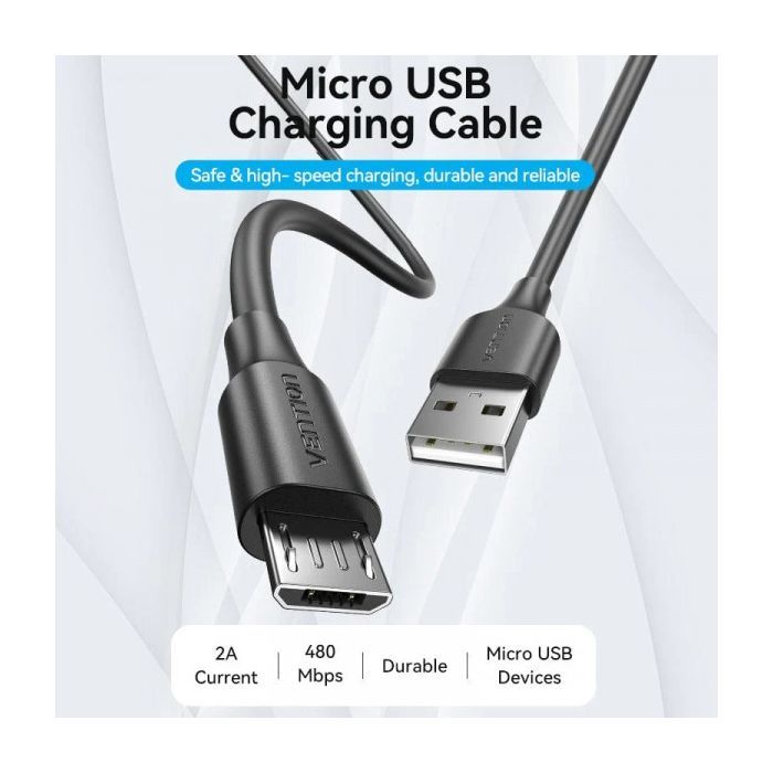 Дата кабель USB 2.0 AM to Micro 5P 1.0m black VENTION (CTIBF) зображення 5