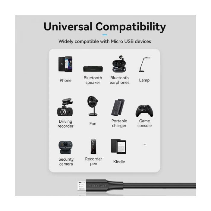 Дата кабель USB 2.0 AM to Micro 5P 1.0m black VENTION (CTIBF) зображення 6