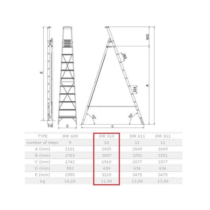 Лестница ELKOP стременка 12сх. верхняя ступенька-2,9м (JHR 612) изображение 2