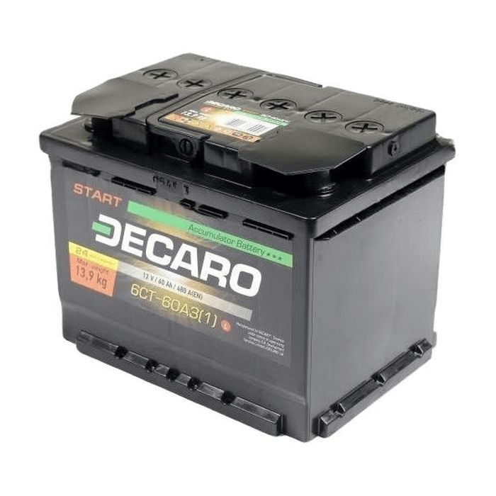 Аккумулятор автомобильный DECARO 60Ah-12v START R,EN480 (6СТ-60 АЗ (0) S)