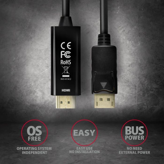 Кабель мультимедийный DisplayPort M to HDMI M 1.8m 4K30Hz black AXAGON (RVD-HI14C2) изображение 5