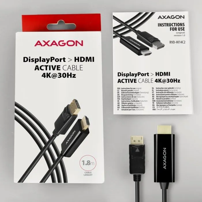 Кабель мультимедійний HDMI M to DisplayPort M 1.8m 4K30Hz black AXAGON (RVD-HI14C2) зображення 6