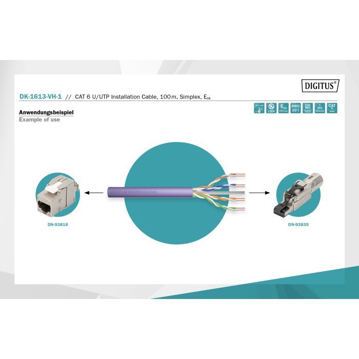 Кабель сетевой Digitus UTP 100м, cat.6, AWG 23/1, CU, LSZH-1, violet (U-UTP) (DK-1613-VH-1) изображение 8