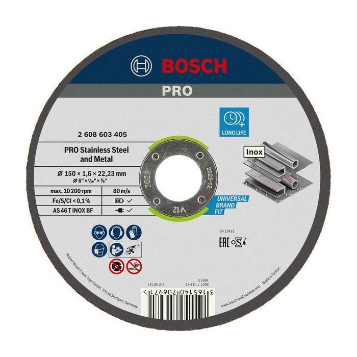 Круг отрезной Bosch Professional, для нержавеющей стали и металла, 150×1.6×22.23 mm (2.608.603.405)
