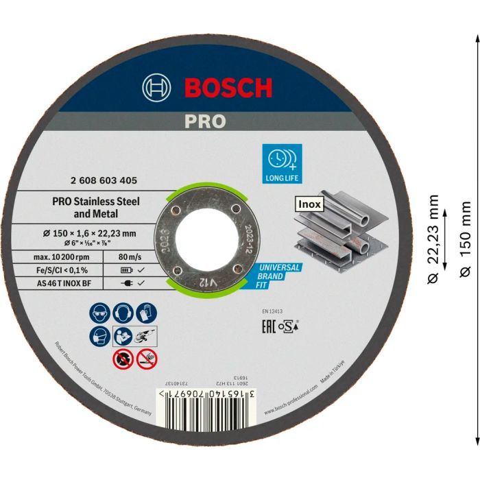 Круг отрезной Bosch Professional, для нержавеющей стали и металла, 150×1.6×22.23 mm (2.608.603.405) изображение 2