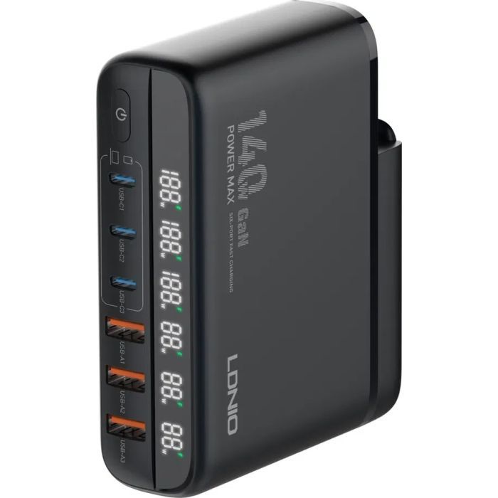 Зарядное устройство LDNIO 1xUSB-C PD140W + cable USB-C to USB-C 1.5m LED display 100W (A6140C)