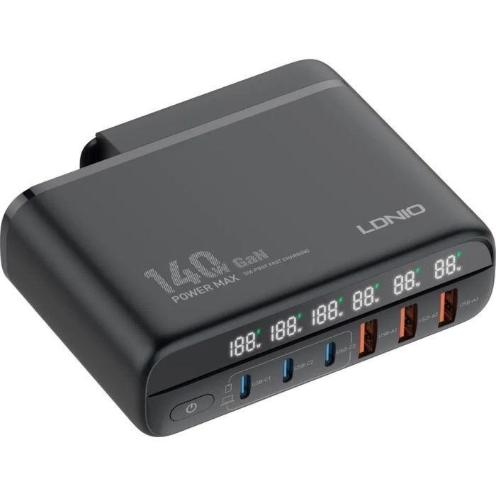 Зарядное устройство LDNIO 1xUSB-C PD140W + cable USB-C to USB-C 1.5m LED display 100W (A6140C) изображение 3