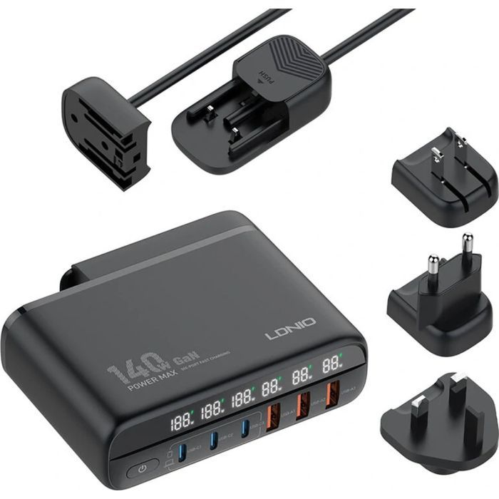 Зарядное устройство LDNIO 1xUSB-C PD140W + cable USB-C to USB-C 1.5m LED display 100W (A6140C) изображение 6