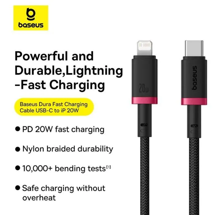 Дата кабель USB-C to Lightning 2.0m 20W red+black Baseus (P10377800U01-03) изображение 7