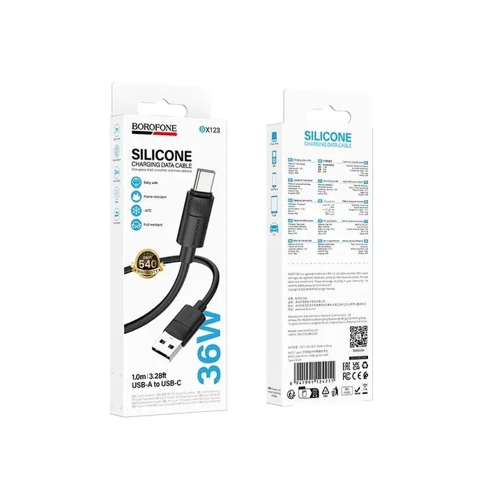 Дата кабель USB 2.0 AM to USB-C 1.0m silicone BX123 Leya black BOROFONE (6941991124211) изображение 3