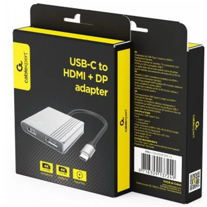 Переходник USB-C M to HDMI F + DisplayPort F 4K60Hz Cablexpert (A-CM-HDMIFDPF-01) изображение 5