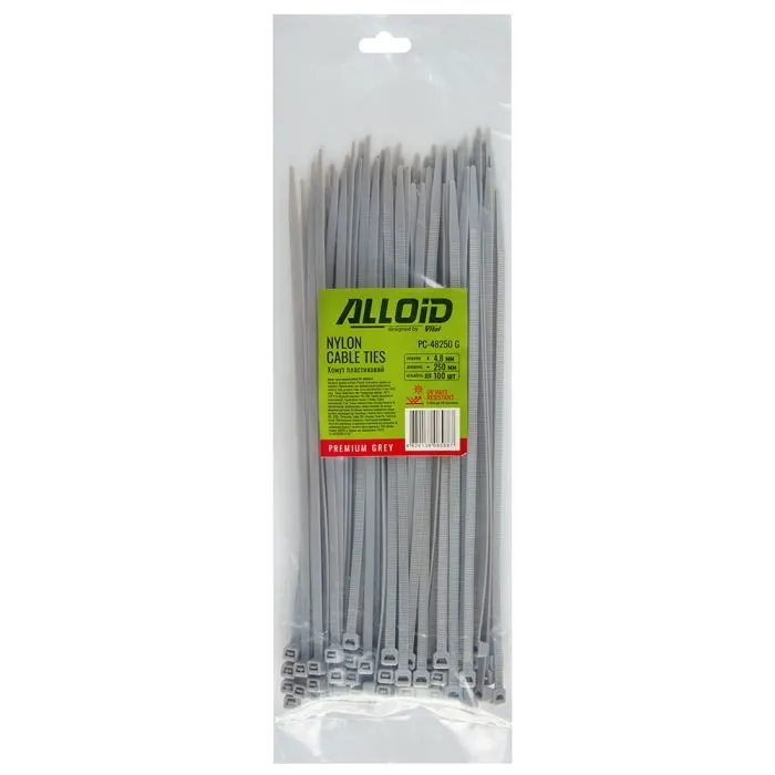 Стяжка Alloid 4.8х250мм, пластик, 100шт./уп., серый (PC-48250G) изображение 4