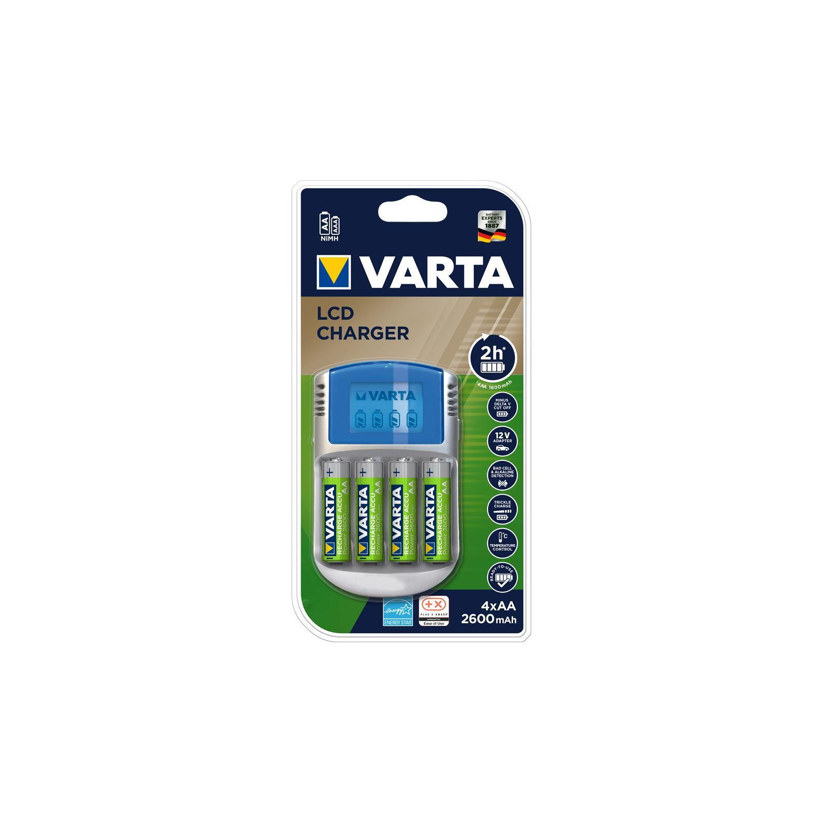 Зарядний пристрій для акумуляторів Varta LCD charger + 4 * AA 2500mAh (57070201451)