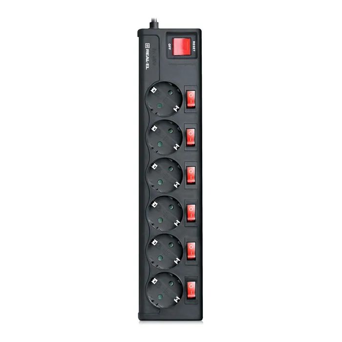 Мережевий фільтр живлення REAL-EL RS-6 EXTRA 1.8m, black (EL122300001)