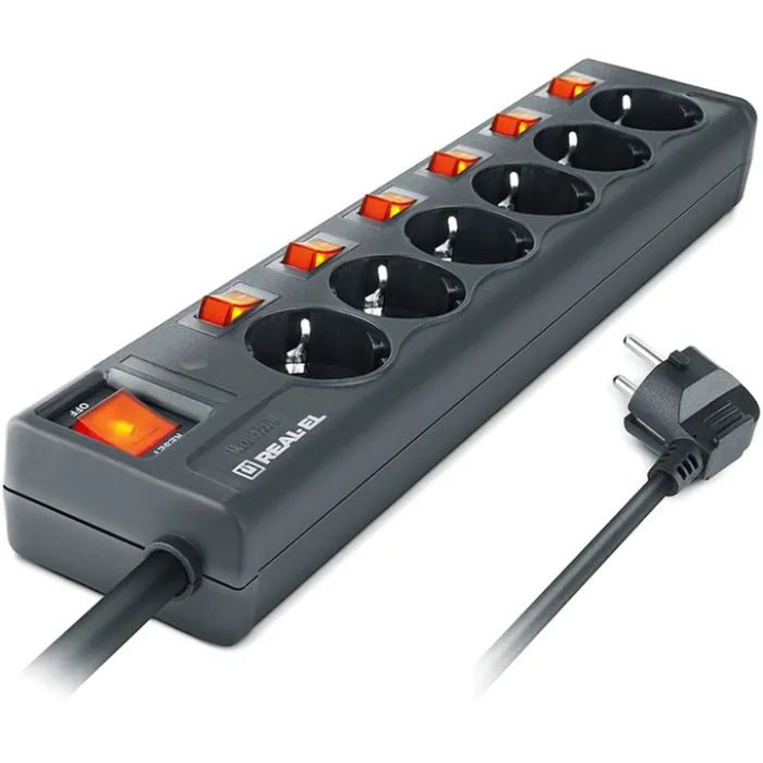 Мережевий фільтр живлення REAL-EL RS-6 EXTRA 1.8m, black (EL122300001) зображення 6