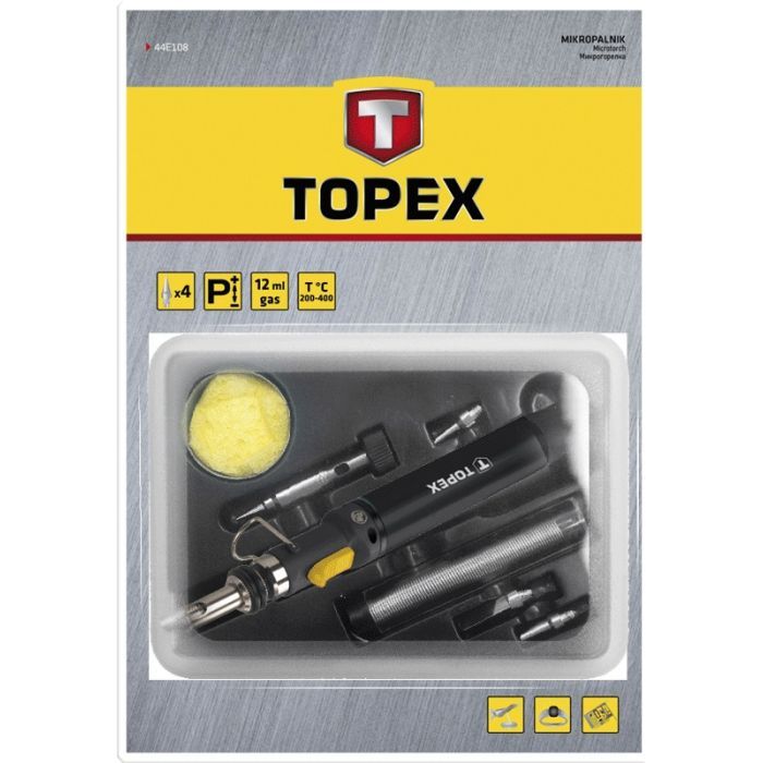 Газовий паяльник Topex газовый, 12 мл, + насадки (44E108) зображення 3