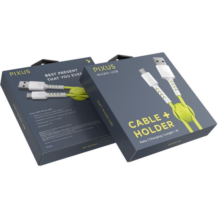 Дата кабель USB 2.0 AM to Micro 5P 1.0m Soft white/lime Pixus (4897058531176) изображение 5