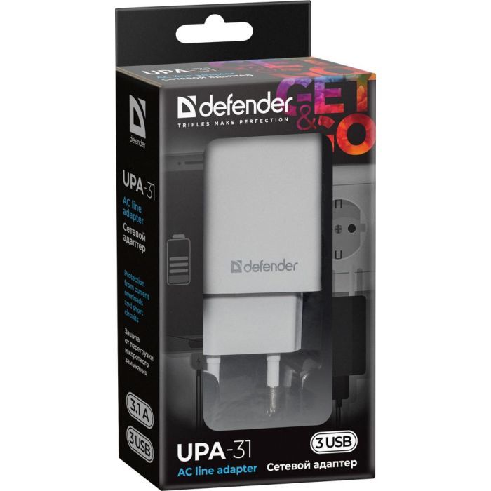 Зарядное устройство Defender UPA-31 white, 3xUSB, 5V / 3.1A (83587) изображение 4