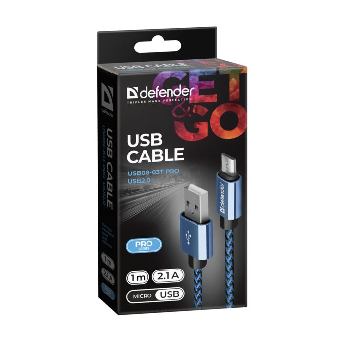 Дата кабель USB 2.0 AM to Micro 5P 1.0m USB08-03T blue Defender (87805) изображение 3