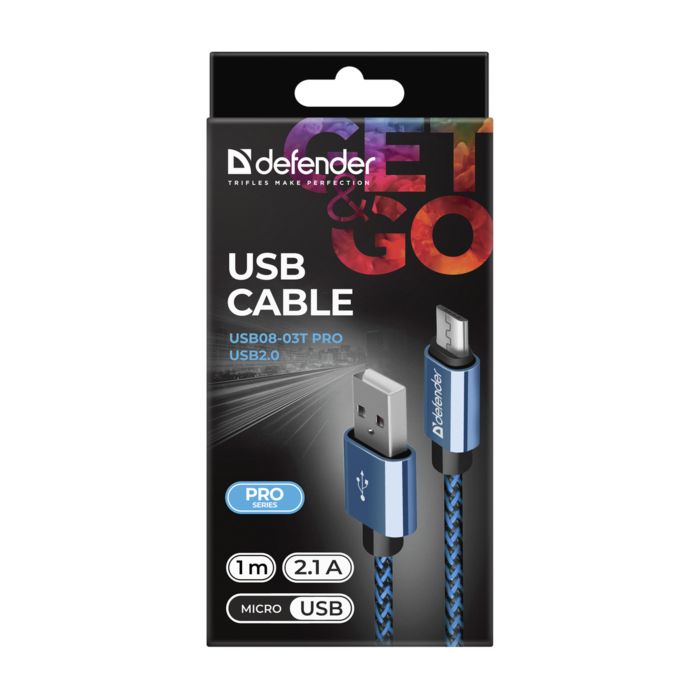 Дата кабель USB 2.0 AM to Micro 5P 1.0m USB08-03T blue Defender (87805) изображение 4