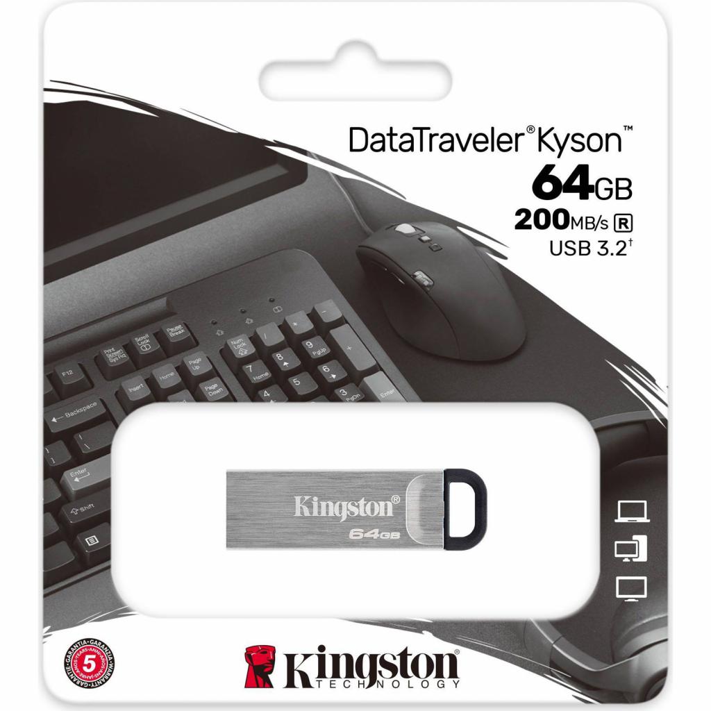 USB флеш накопичувач Kingston 256GB DT Kyson Silver/Black USB 3.2 (DTKN/256GB) зображення 4