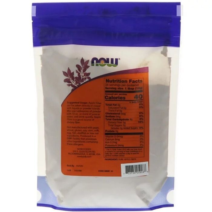 Витамин Now Foods Чистая яблочная клетчатка, Pure Apple Fiber, Порошок, 340 г (NOW-05908) изображение 2