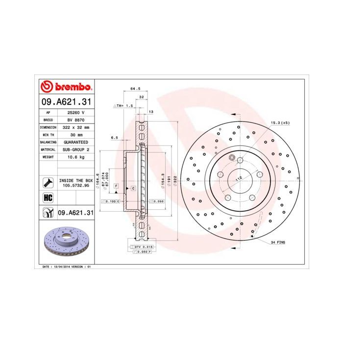 Гальмівний диск Brembo 09.A621.31