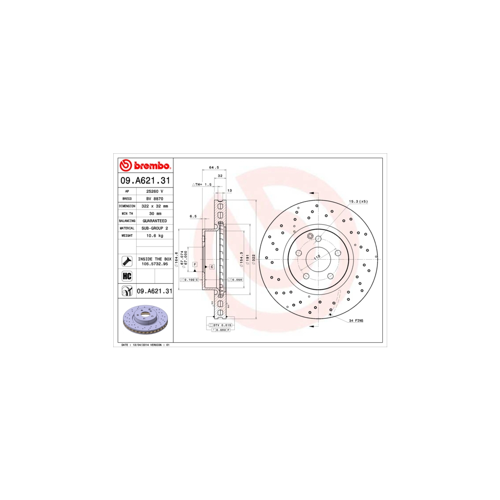 Тормозной диск Brembo 09.A621.31