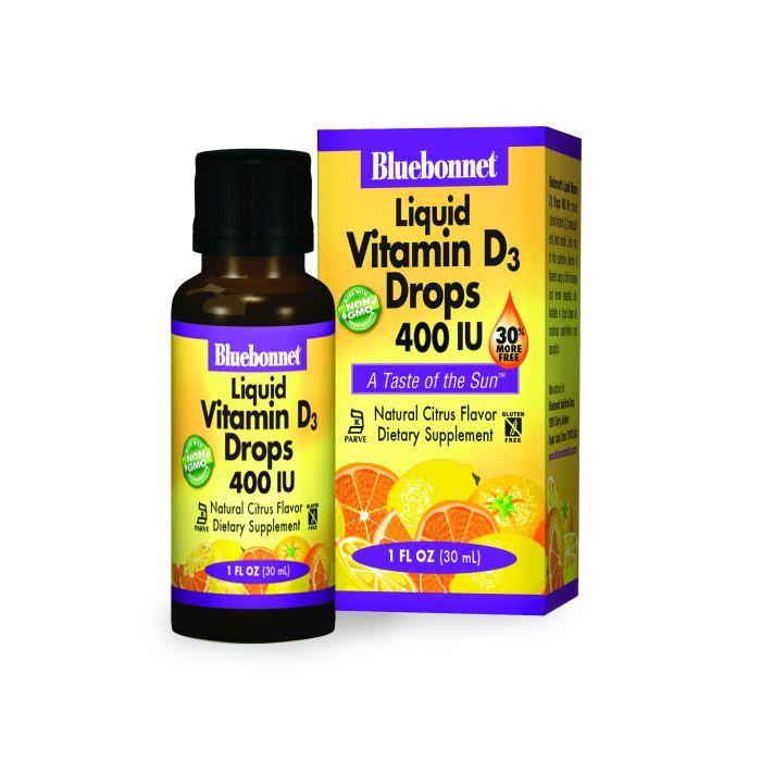 Витамин Bluebonnet Nutrition Жидкий Витамин D3 400IU, Вкус Апельсина, 30мл капли (BLB-00372)