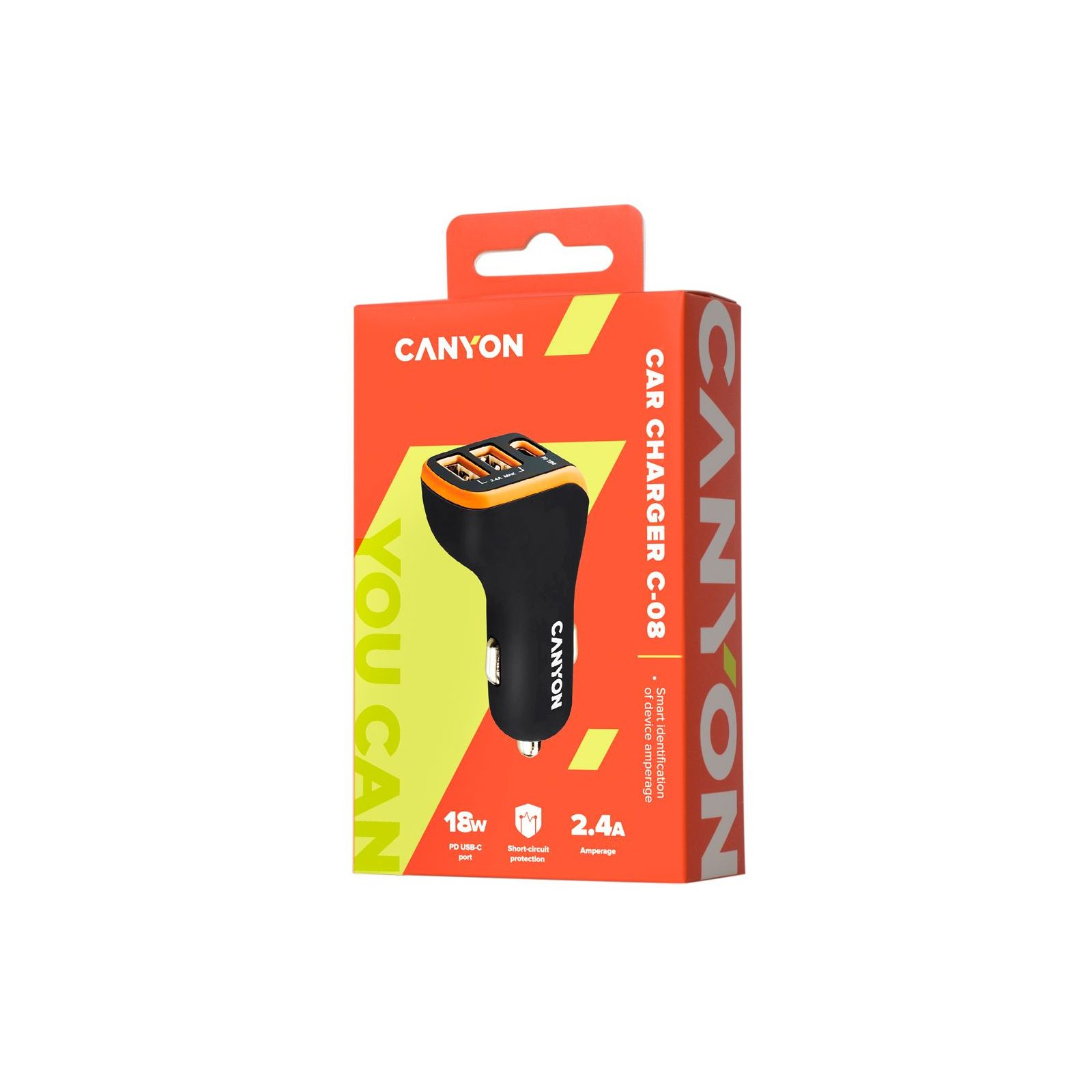 Зарядное устройство Canyon Universal 3xUSB car adapter Black+Orange (CNE-CCA08BO) изображение 3