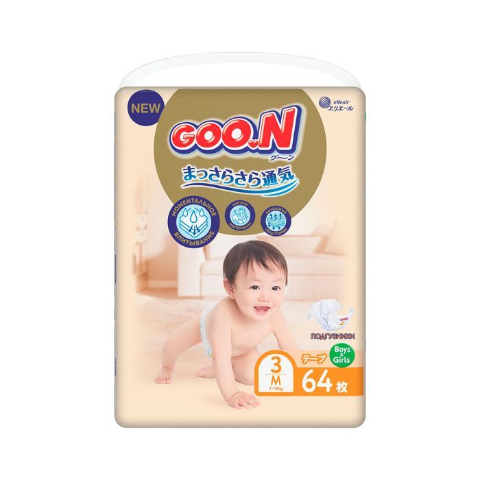 Подгузники GOO.N Premium Soft 7-12 кг размер М на липучках 64 шт (863224)