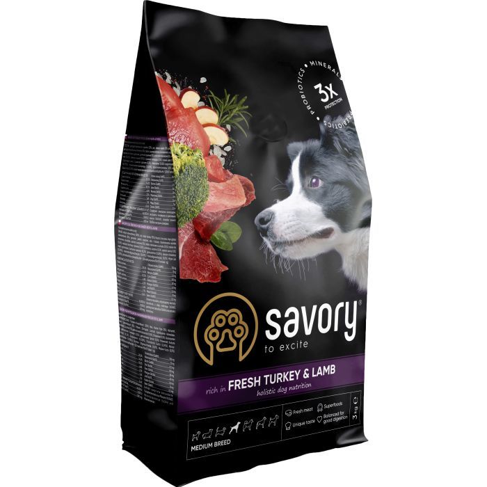 Сухой корм для собак Savory Medium Breed rich in Fresh Turkey and Lamb 1 кг (4820232630259)