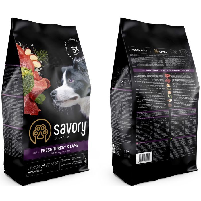 Сухой корм для собак Savory Medium Breed rich in Fresh Turkey and Lamb 1 кг (4820232630259) изображение 2
